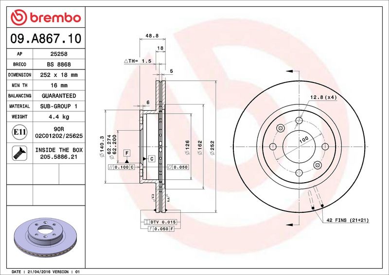 Brembo 09.A867.10 Brake Disc - 2