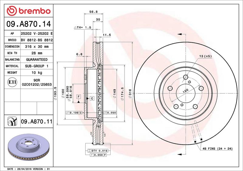 Brembo 09.A870.11 Brake Disc - 2