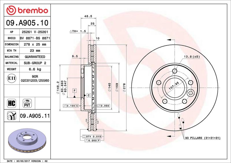 Brembo 09.A905.11 Brake Disc - 2