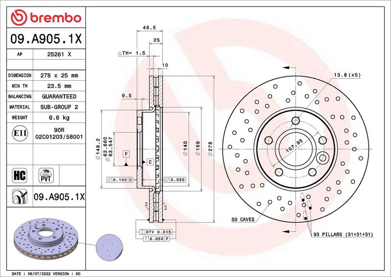 Brembo 09.A905.1X Brake Disc - 1