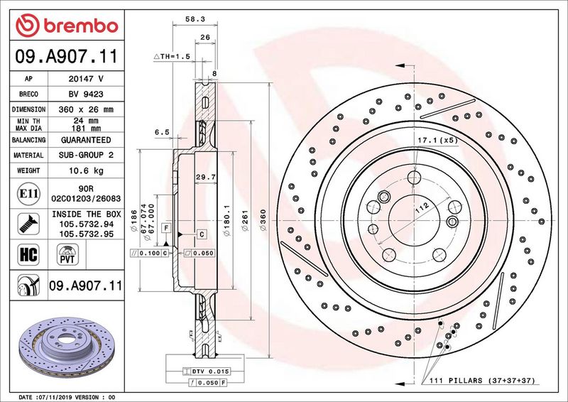 Brembo 09.A907.11 Brake Disc - 2