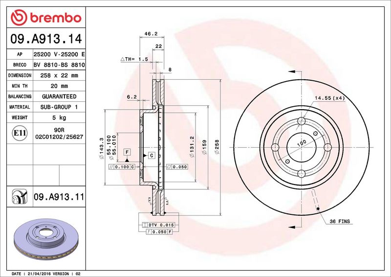 Brembo 09.A913.11 Brake Disc - 2