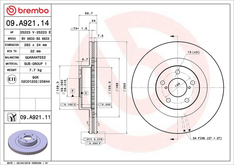 Brembo 09.A921.11 Brake Disc - 2