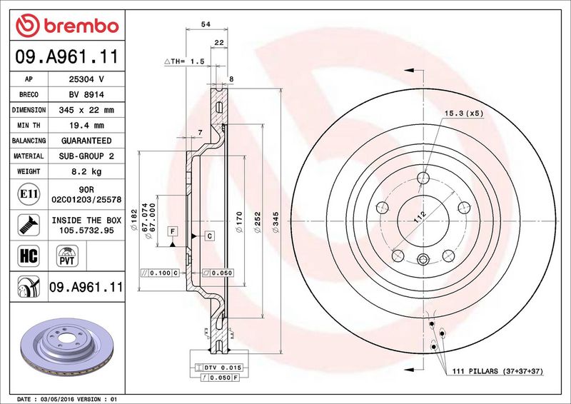 Brembo 09.A961.11 Brake Disc - 2