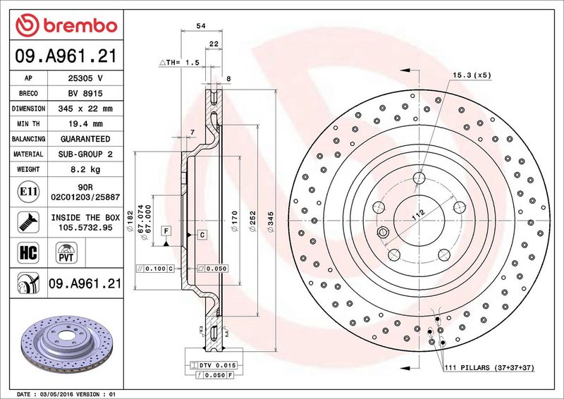 Brembo 09.A961.21 Brake Disc - 2