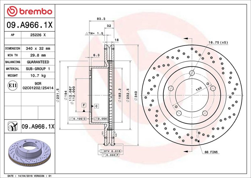 Brembo 09.A966.1X Brake Disc - 2