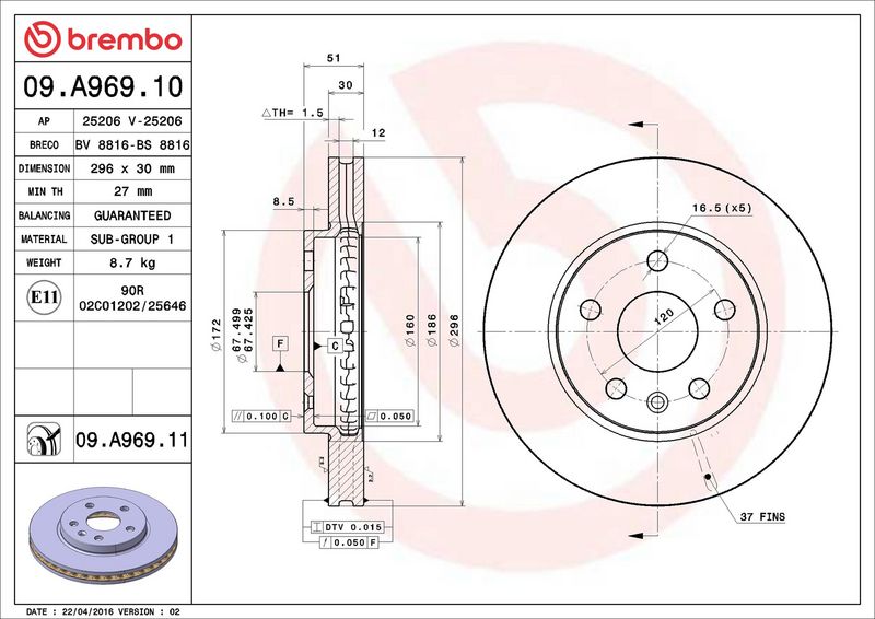 Brembo 09.A969.11 Brake Disc - 2