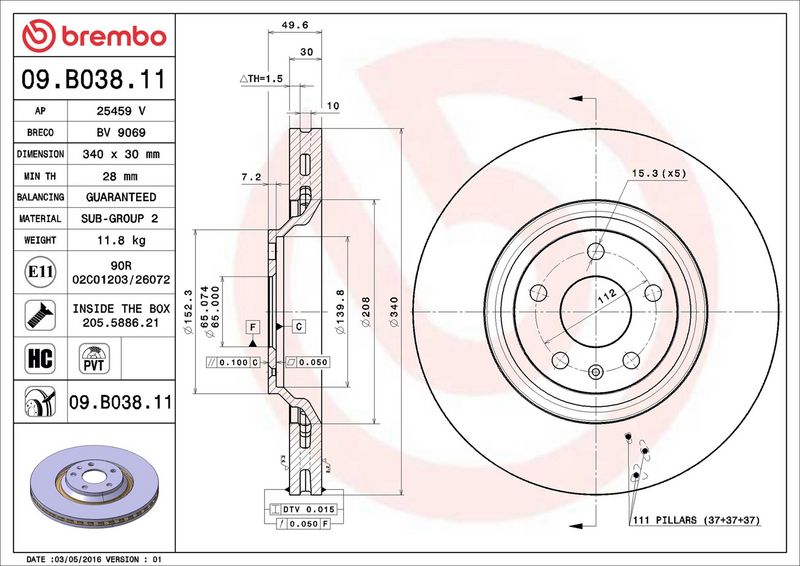 Brembo 09.B038.11 Brake Disc - 2
