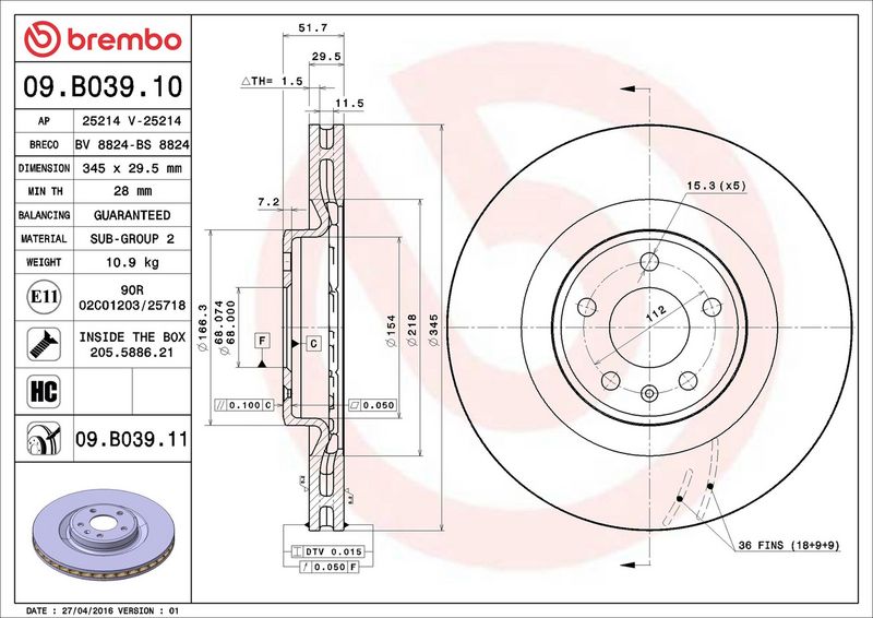 Brembo 09.B039.11 Brake Disc - 2
