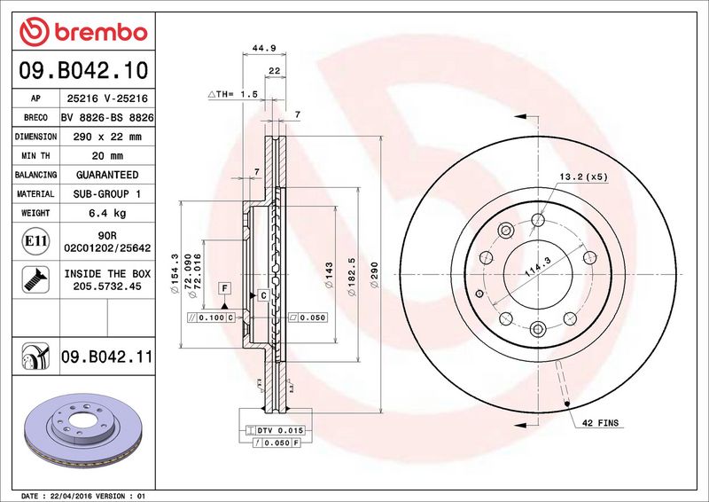 Brembo 09.B042.11 Brake Disc - 2