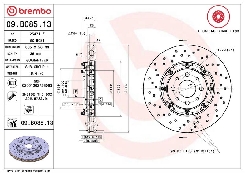 Brembo 09.B085.13 Brake Disc - 2