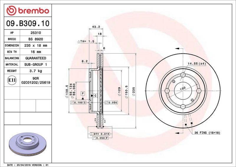 Brembo 09.B309.10 Brake Disc - 2