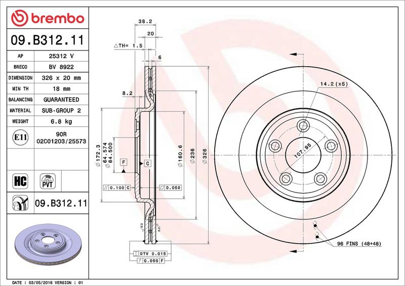 Brembo 09.B312.11 Brake Disc - 2