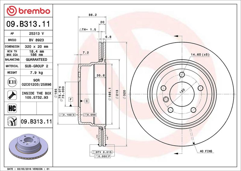 Brembo 09.B313.11 Brake Disc - 2