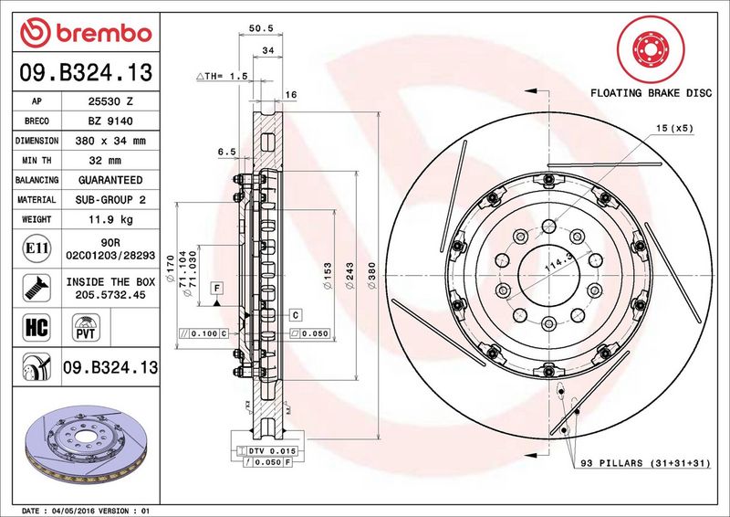 Brembo 09.B324.13 Brake Disc - 2