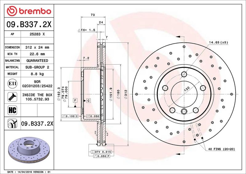 Brembo 09.B337.2X Brake Disc - 2