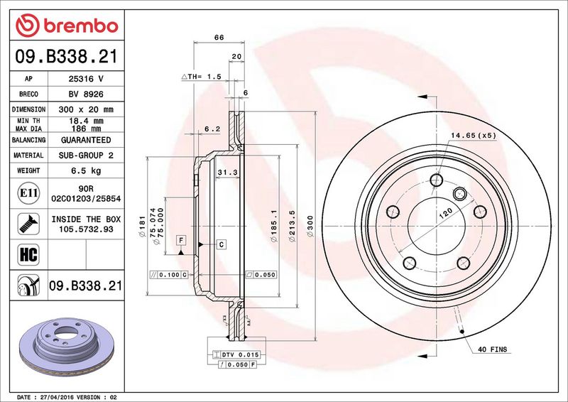 Brembo 09.B338.21 Brake Disc - 2