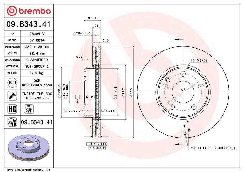 Brembo 09.B343.41 Brake Disc - 2