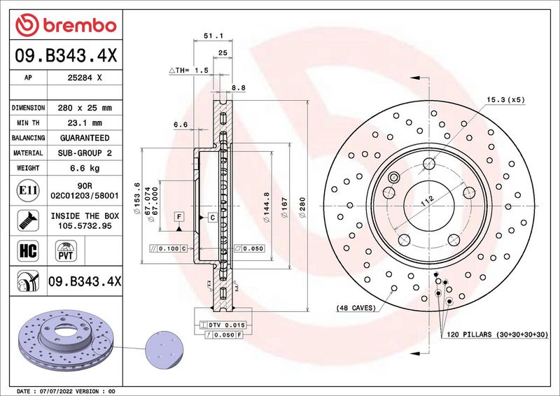 Brembo 09.B343.4X Brake Disc - 1