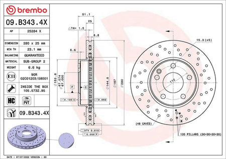 Brembo 09.B343.4X Brake Disc - 1