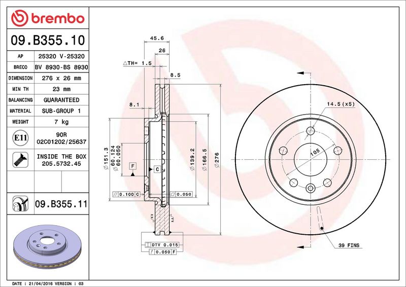 Brembo 09.B355.11 Brake Disc - 2