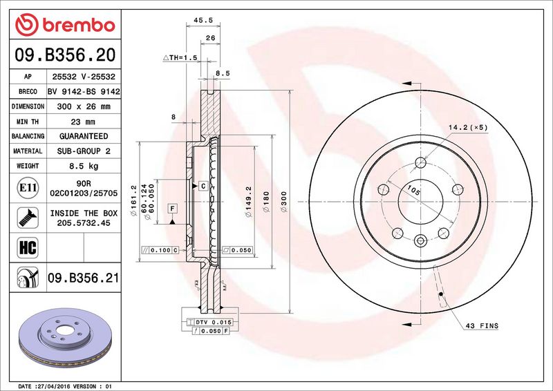 Brembo 09.B356.21 Brake Disc - 2
