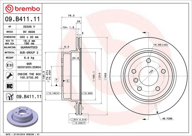 Brembo 09.B411.11 Brake Disc - 2
