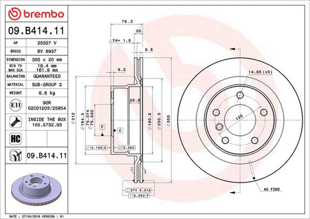 Brembo 09.B414.11 Brake Disc - 2