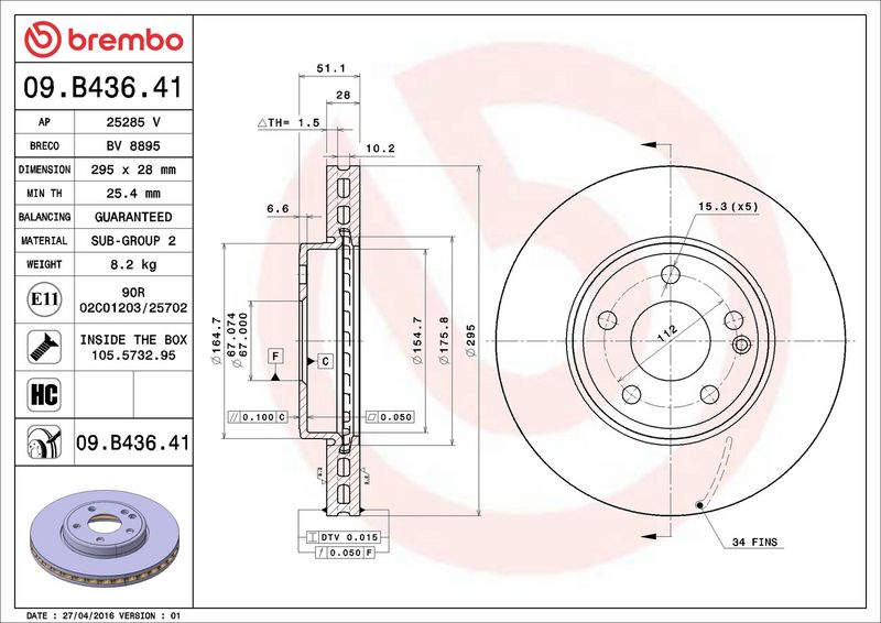 Brembo 09.B436.41 Brake Disc - 2