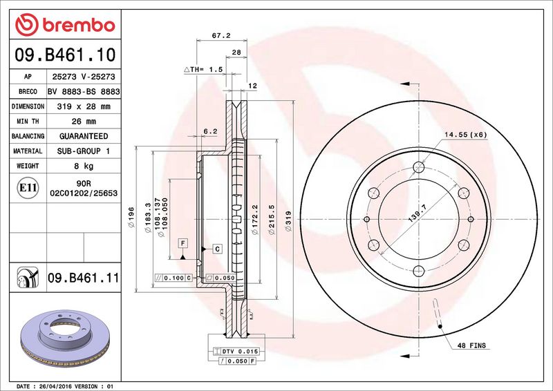 Brembo 09.B461.11 Brake Disc - 2