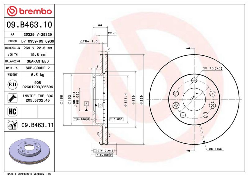 Brembo 09.B463.11 Brake Disc - 2