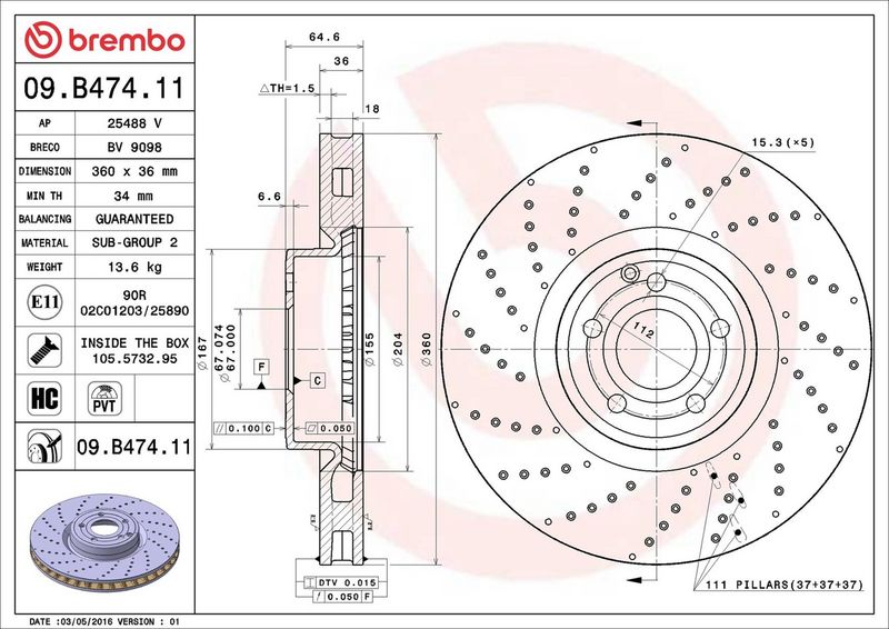 Brembo 09.B474.11 Brake Disc - 2