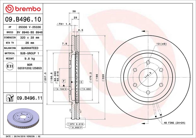 Brembo 09.B496.11 Brake Disc - 2
