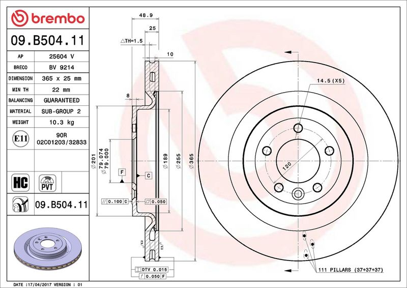 Brembo 09.B504.11 Brake Disc - 2