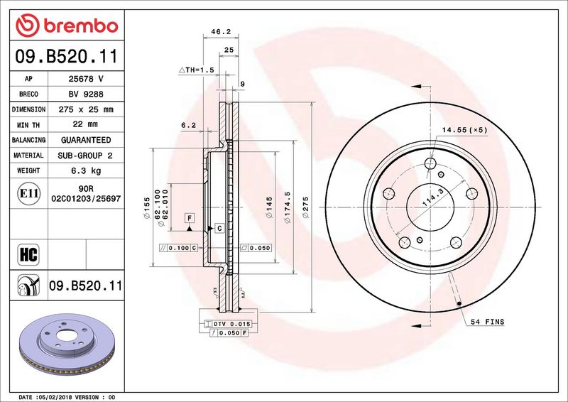 Brembo 09.B520.11 Brake Disc - 2
