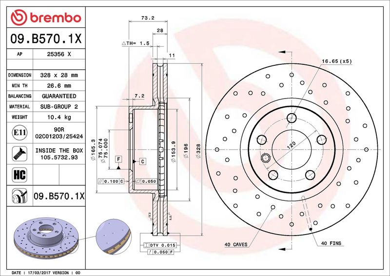 Brembo 09.B570.1X Brake Disc - 2