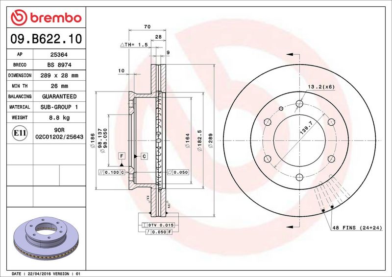 Brembo 09.B622.10 Brake Disc - 2