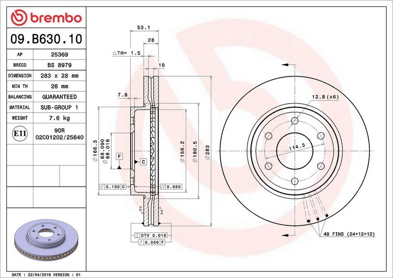 Brembo 09.B630.10 Brake Disc - 2