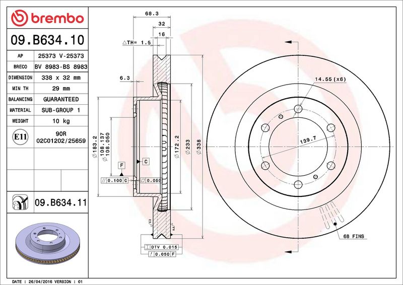 Brembo 09.B634.11 Brake Disc - 2