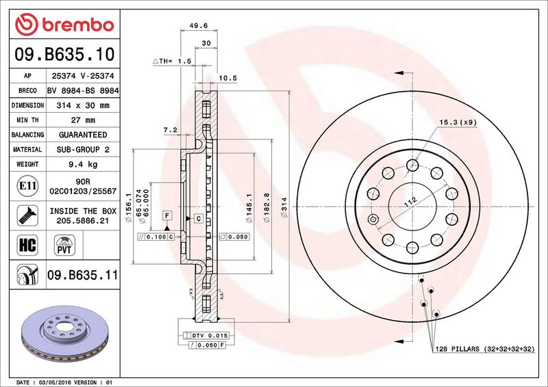 Brembo 09.B635.11 Brake Disc - 2