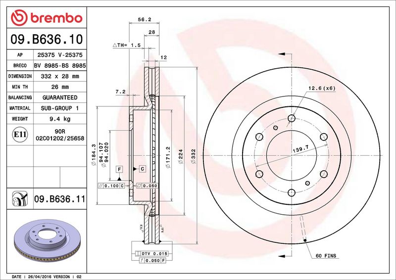 Brembo 09.B636.11 Brake Disc - 2