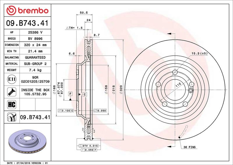 Brembo 09.B743.41 Brake Disc - 2