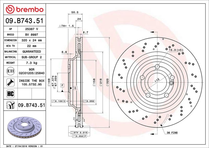 Brembo 09.B743.51 Brake Disc - 2