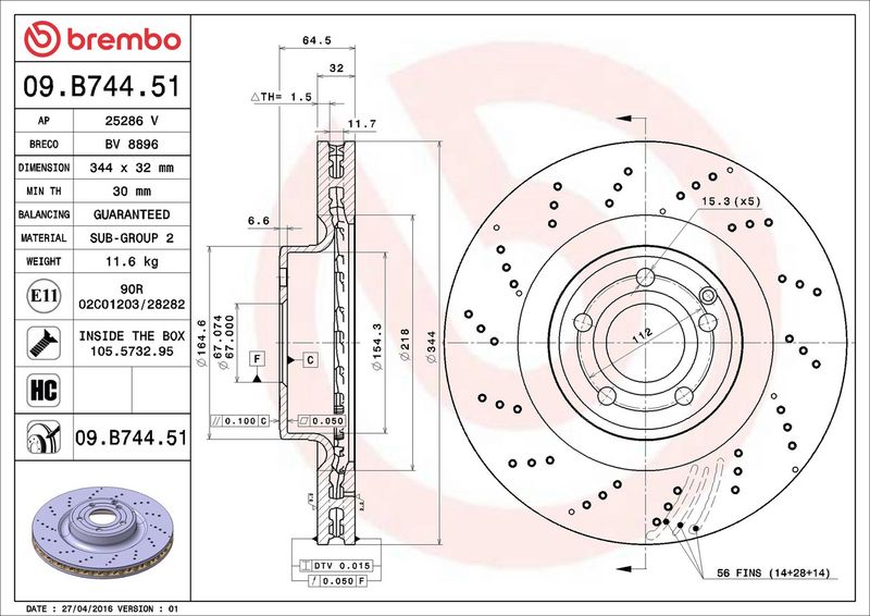 Brembo 09.B744.51 Brake Disc - 2