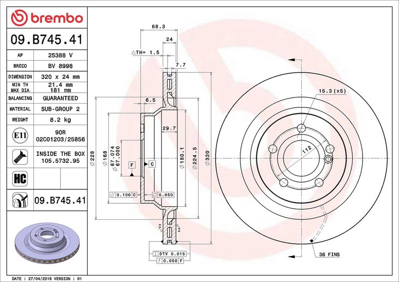 Brembo 09.B745.41 Brake Disc - 2