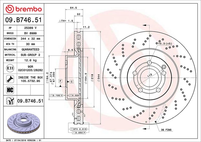 Brembo 09.B746.51 Brake Disc - 2