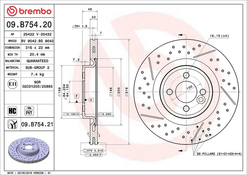 Brembo 09.B754.21 Brake Disc - 2