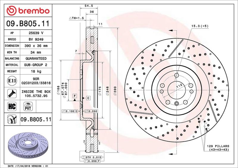 Brembo 09.B805.11 Brake Disc - 2