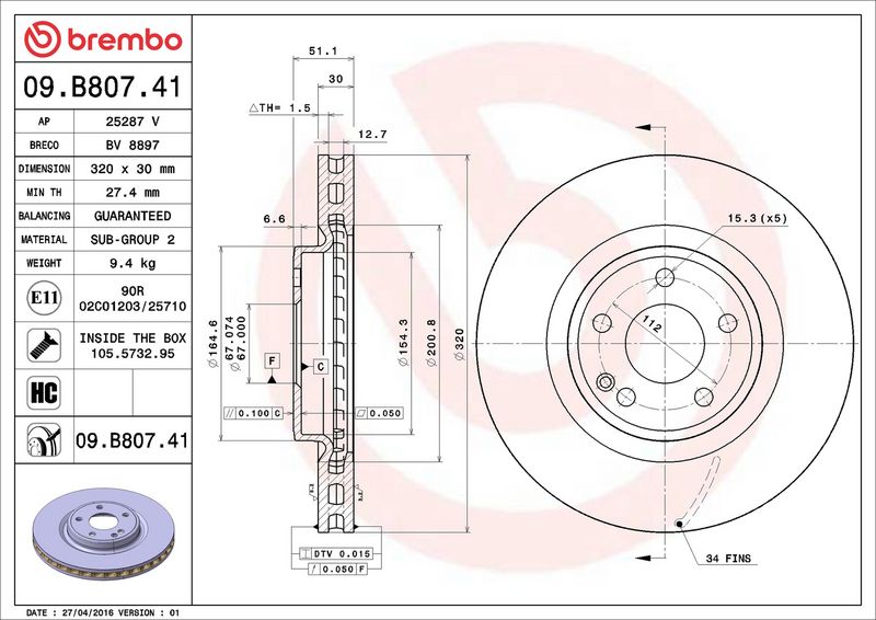 Brembo 09.B807.41 Brake Disc - 2