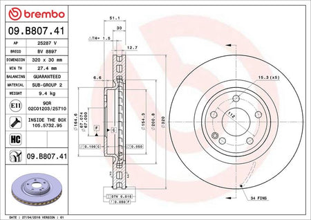 Brembo 09.B807.41 Brake Disc - 2
